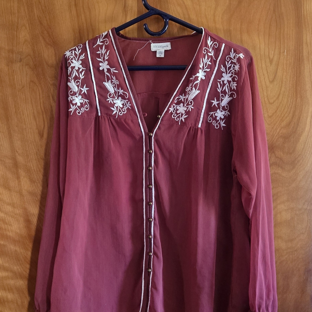 Vintage America Embroidered Burgundy Blouse
